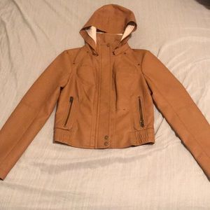 Guess Leather Tan Hooded Jacket